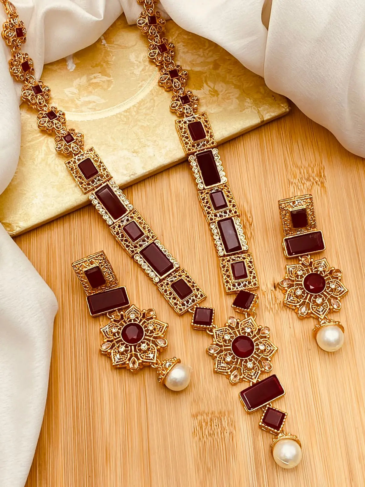 Gold Star Fancy Mala Set with Earring NJ-1557