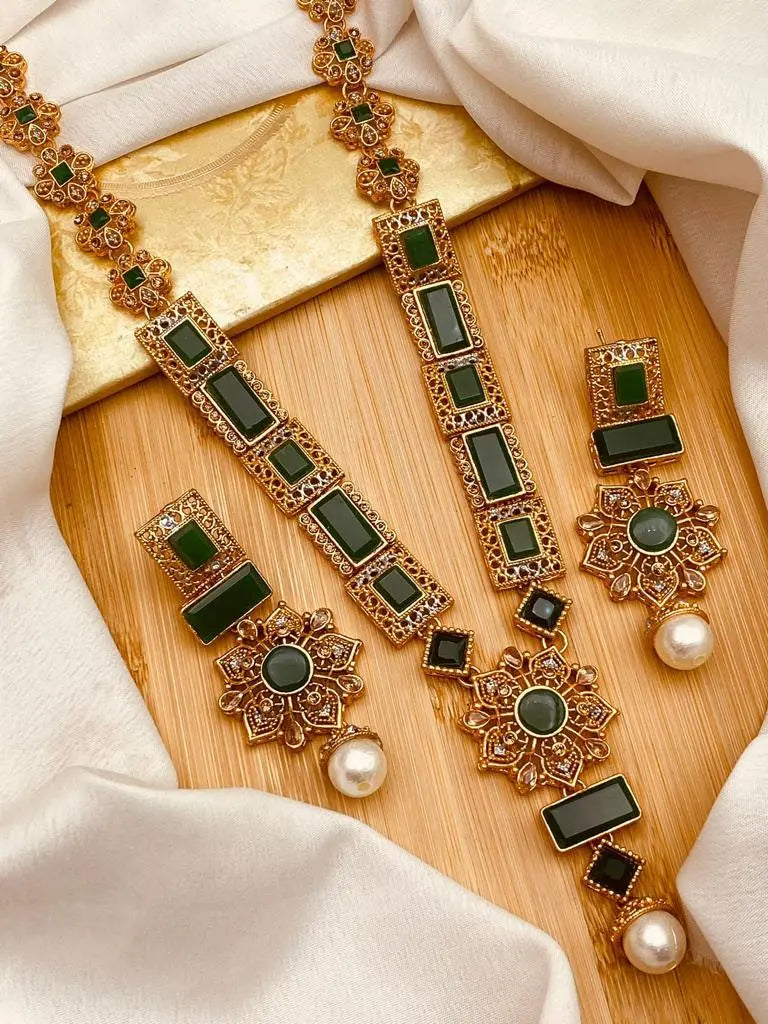 Gold Star Fancy Mala Set with Earring NJ-1557