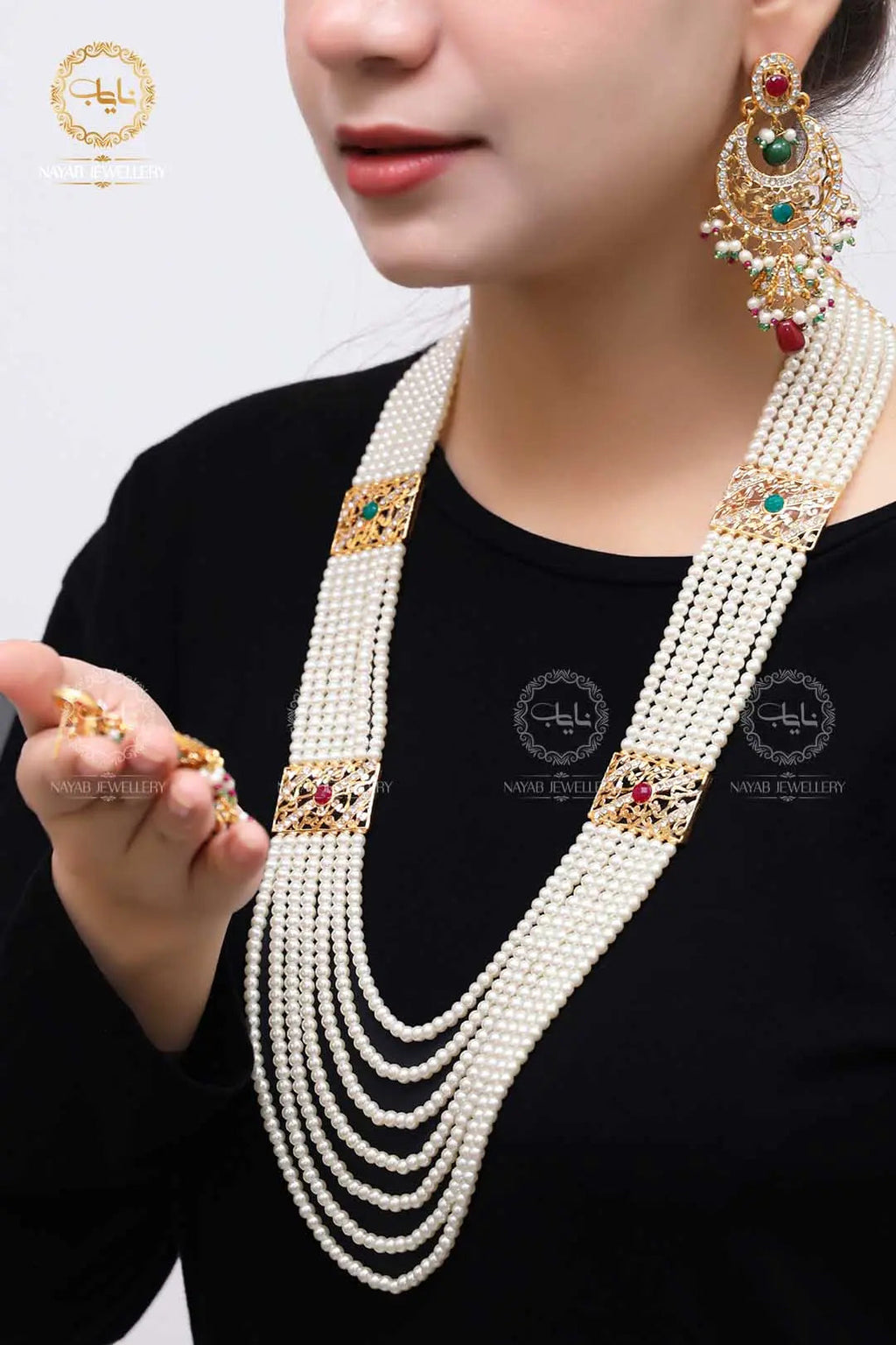 High Quality Mughlai Pearl Mala Set wit Earring NJ-1167