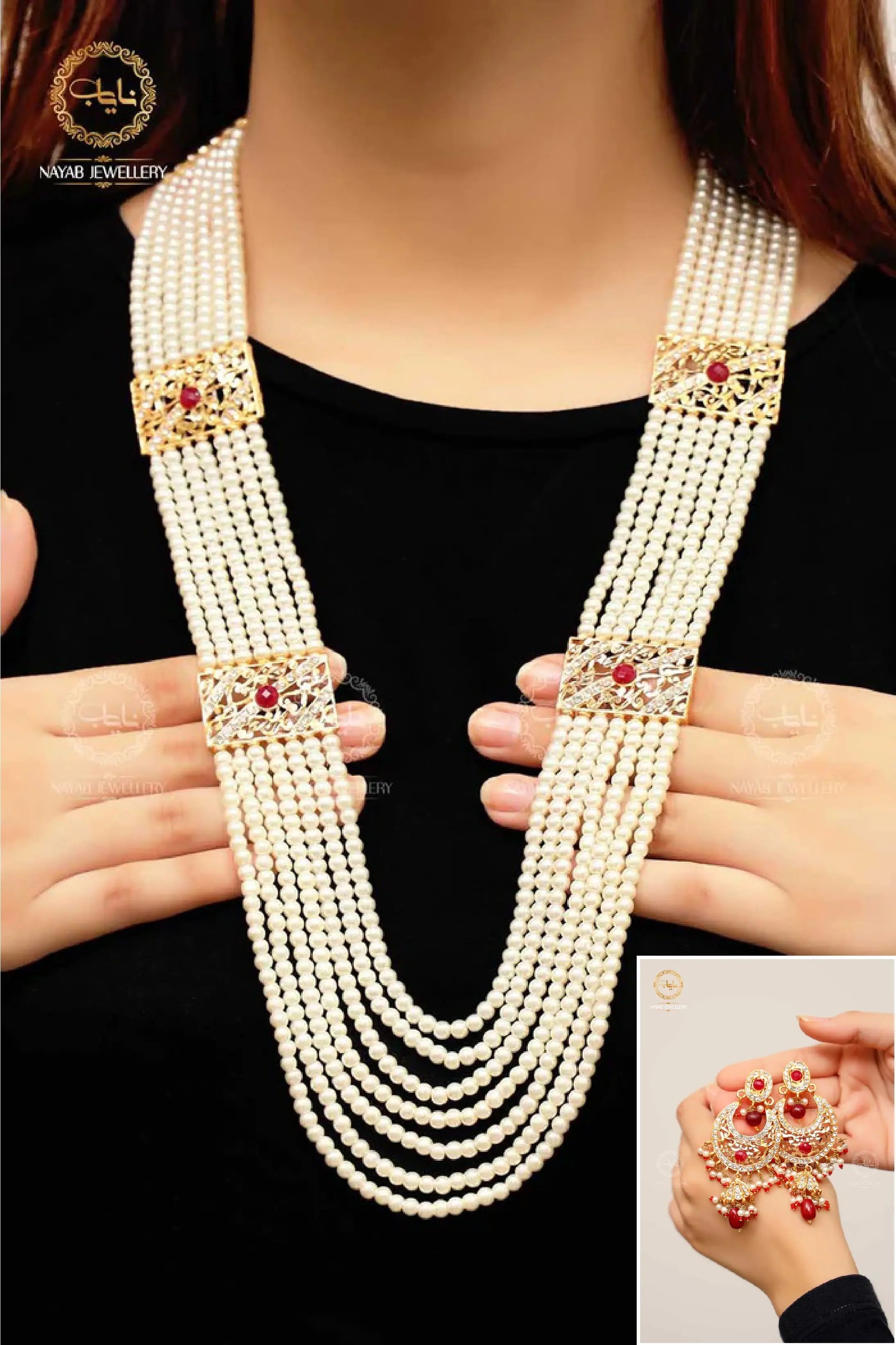 High Quality Mughlai Pearl Mala Set wit Earring NJ-1167