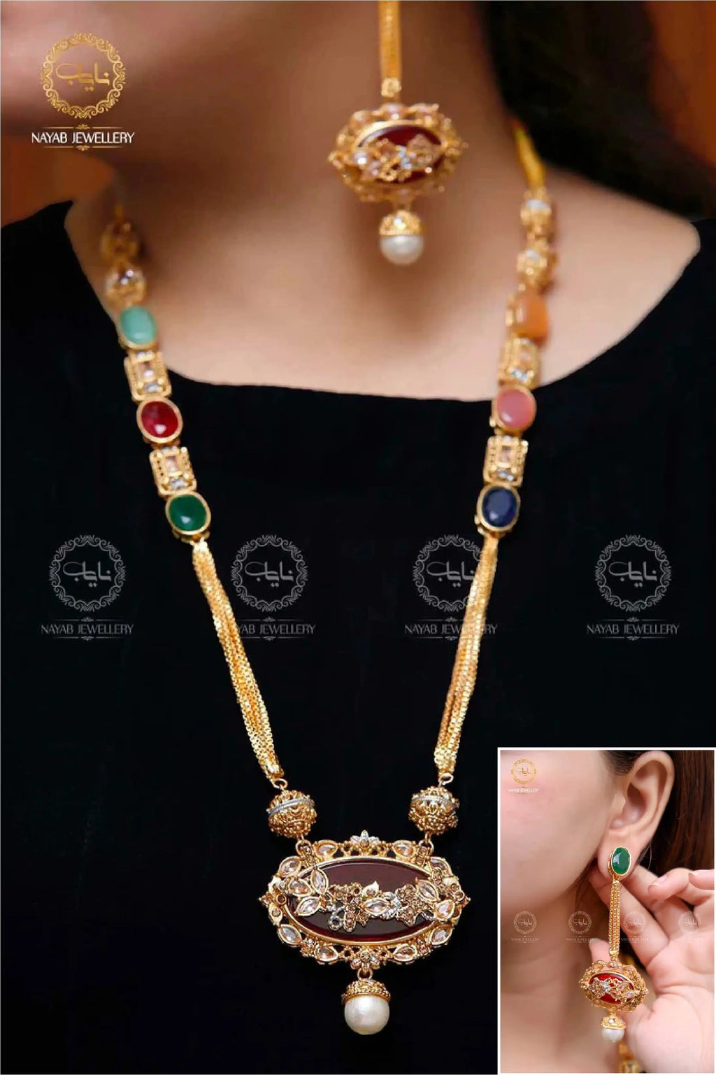 Royal Egyptian Mala Set with Long Earring  NJ-1177